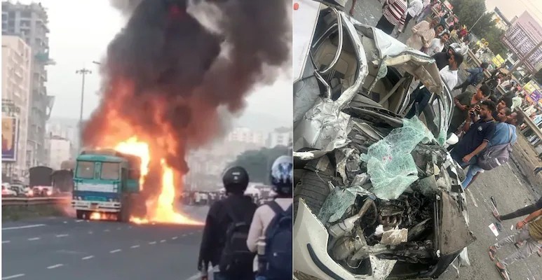 പൂനെയില്‍ ട്രക്കുകള്‍ക്കിടയില്‍ കാര്‍ ഇടിച്ചുകയറി എട്ടു മരണം