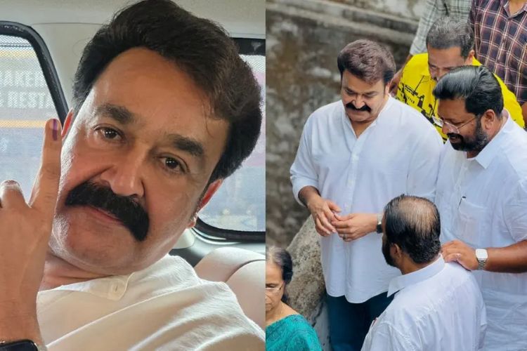  ആദ്യം വോട്ട്, പിന്നെ യാത്ര; വിദേശത്തേക്ക് പറക്കും മുന്‍പ് മോഹന്‍ലാല്‍ വോട്ടു ചെയ്യാനെത്തി, ഇടതു-വലതു മുന്നണി സ്ഥാനാര്‍ത്ഥികളുമായി കുശലാന്വേഷണം