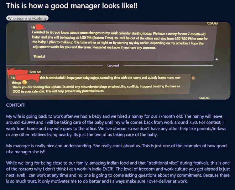 'അതെയോ, സന്തോഷം!'; മലയാളി ടെക്കിയുടെ മെസേജിന് അമേരിക്കന്‍ ബോസിന്റെ മറുപടി വൈറല്‍